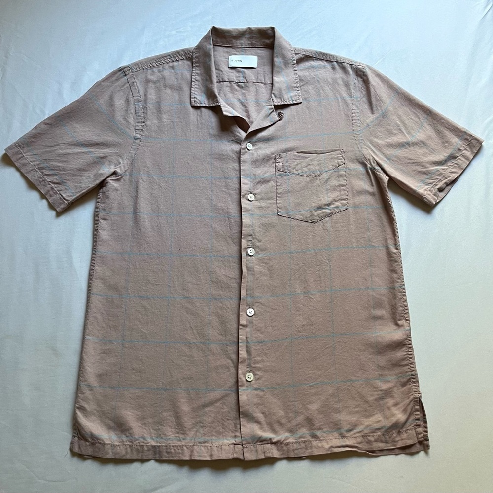 BLDWN dusty pink plaid short sleeve boxy button up shirt